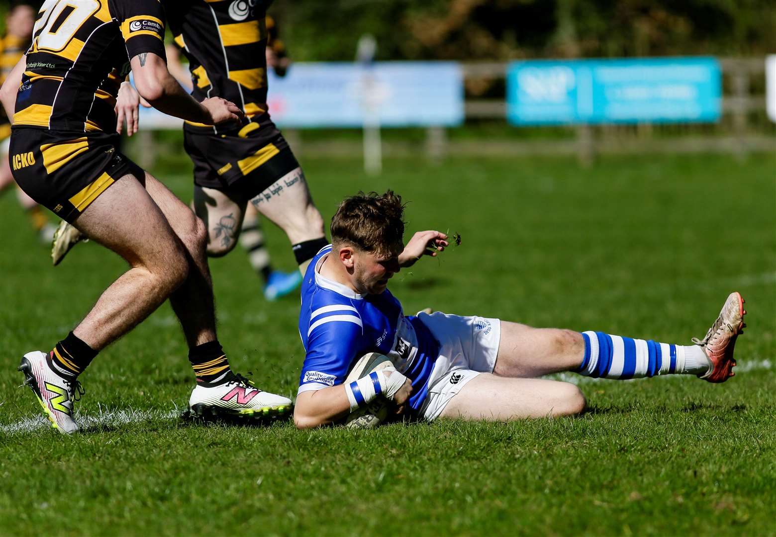 Jake Hayhoe scores a try for Diss against Ely Picture: Mark Bullimore